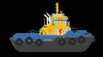 A Tugboat designed in 8 bit pixel. a Ship Pixel art illustration. vector