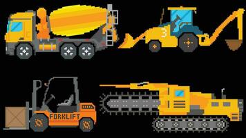 Construction vehicles set designed based on 8 bit size. Suitable for your game assets. vector