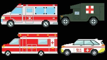 Ambulance set vector illustration designed in 8 bit shapes.