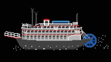 A Riverboat designed in 8 bit pixel. a Ship Pixel art illustration. vector