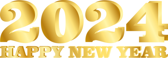 contento nuevo año 2024 tipografía oro transparente png