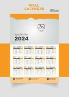 pared calendario 2024 diseño soltero página, uno página, mensual trimestral calendario. minimalismo estilo paisaje calendario para 2024 año vector modelo