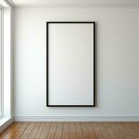 Black Frame on Wooden Floor Mark Gertler Style with Minimalist Spare Simplicity AI generated photo
