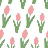 Abstract Seamless pattern of blooming soft pink tulip flower in trendy pale shades. Hello spring vector