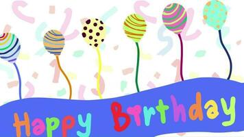Lycklig födelsedag ord med ballong rörelse grafisk video