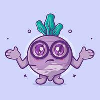 linda nabo vegetal personaje mascota con confuso gesto aislado dibujos animados en plano estilo diseño vector