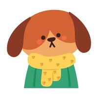 hand drawing cartoon puppy wearing yellow scarf. cute animal sticker vector