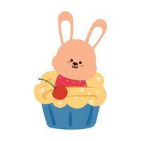 hand drawing cartoon cupcake design with bunny vector