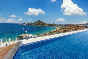 Scenic panoramic aerial view of Los Cabos landmark tourist destination Arch of Cabo San Lucas photo