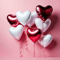 heart shaped balloons on pink background photo