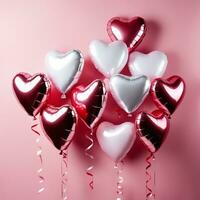 heart shaped balloons on pink background photo