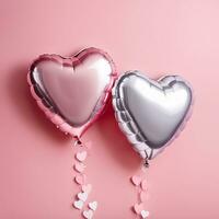 heart shaped balloons on pink background photo