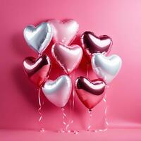 heart shaped balloons on pink background photo