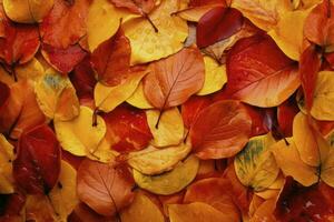 Texture of autumn leaves. Fall leaves for an autumn background. Generative AI photo