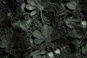 Black lace. Texture of black lace background. Victorian gothic style. Generative AI photo