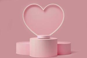 Product display. Pink podium isolated on 3d stage background with heart shape romantic product display minimal concept or love presentation platform stand. Love display. Generative AI photo