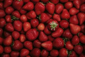 Texture of strawberry. Close up of raw organic berry fruits. Sweet and fresh background. Generative AI photo