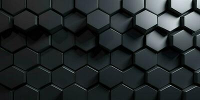 Geometry hexagon background. Futuristic black wall. Abstract background. Generative AI photo