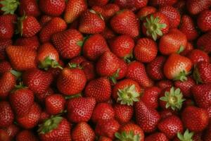 Texture of strawberry. Close up of raw organic berry fruits. Sweet and fresh background. Generative AI photo