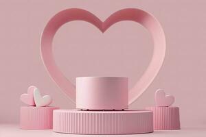 Product display. Pink podium isolated on 3d stage background with heart shape romantic product display minimal concept or love presentation platform stand. Love display. Generative AI photo