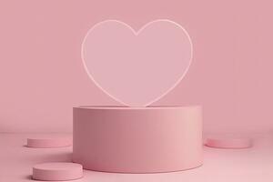 Product display. Pink podium isolated on 3d stage background with heart shape romantic product display minimal concept or love presentation platform stand. Love display. Generative AI photo