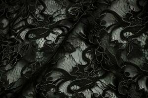 Black lace. Texture of black lace background. Victorian gothic style. Generative AI photo