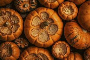 Texture of pumpkins. Pumpkin background. Generative AI photo