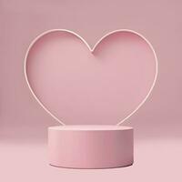 Product display. Pink podium isolated on 3d stage background with heart shape romantic product display minimal concept or love presentation platform stand. Love display. Generative AI photo