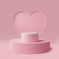 Product display. Pink podium isolated on 3d stage background with heart shape romantic product display minimal concept or love presentation platform stand. Love display. Generative AI photo