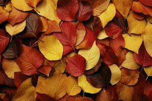 Texture of autumn leaves. Fall leaves for an autumn background. Generative AI photo