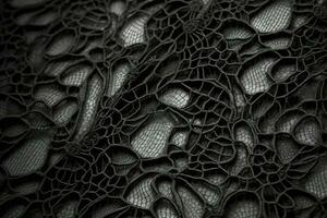 Black lace. Texture of black lace background. Victorian gothic style. Generative AI photo