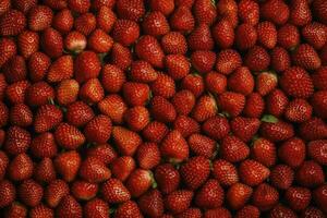 Texture of strawberry. Close up of raw organic berry fruits. Sweet and fresh background. Generative AI photo