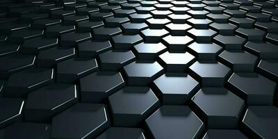 Geometry hexagon background. Futuristic black wall. Abstract background. Generative AI photo