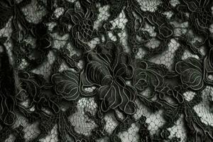Black lace. Texture of black lace background. Victorian gothic style. Generative AI photo