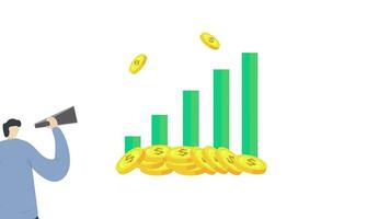 business man analytics finance graph with golden coin sign dollar video