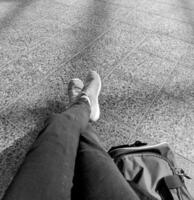 sitting and waiting for the train, train station in Wroclaw photo