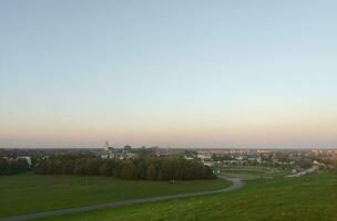 sunset over the city Opole, Poland photo