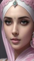 Beautiful Girl Saudi Arabia Look With Pink Dress, AI Generative photo