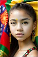 Beautiful Hispanic Heritage Girl, Celebrating Culture Woman Traditional Dress With Makeup, AI Generative photo