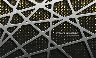 Abstract silver line mesh overlap on gold squares glitter light design modern luxury futuristic technology background vector