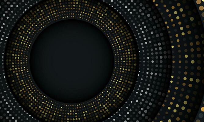 Abstract grey gold glitter light black shadow circle design modern luxury futuristic background vector