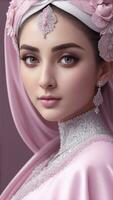 Beautiful Girl Saudi Arabia Look With Pink Dress, AI Generative photo