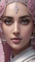 Beautiful Girl Saudi Arabia Look With Pink Dress, AI Generative photo