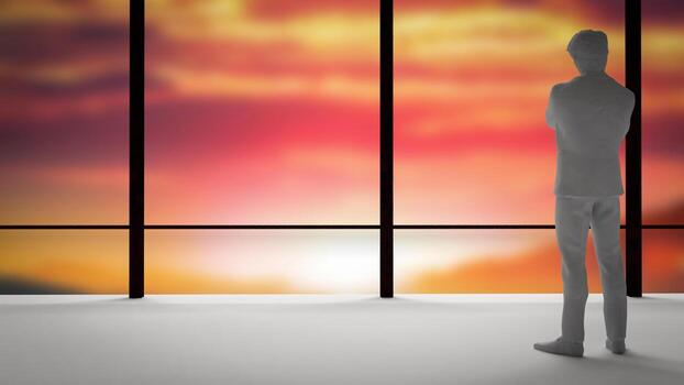 The man stand alone in building twilight sky for Abstract Background 3d rendering photo