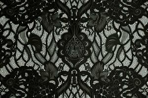 Black lace. Texture of black lace background. Victorian gothic style. Generative AI photo