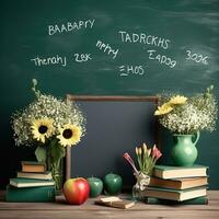Teachers Day, Teachers Day composition with flowers, books high quality ai generated image photo