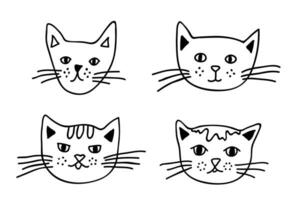 Hand drawn cat muzzle clipart. Cute pet face doodle set vector