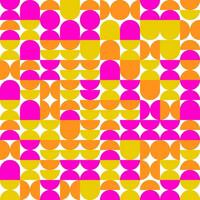 Abstract geometric Bauhaus seamless pattern. Pink, yellow and orange color block background. Vector semi circle illustration.