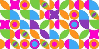 Abstract geometric Bauhaus pattern. Pink, orange and blue color block background. Vector modern illustration.