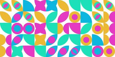 Abstract geometric Bauhaus pattern. Pink, orange and blue color block background. Vector colorful modern illustration.